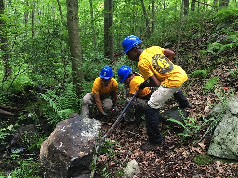 Conservation Corps members working on the Highlands Trail